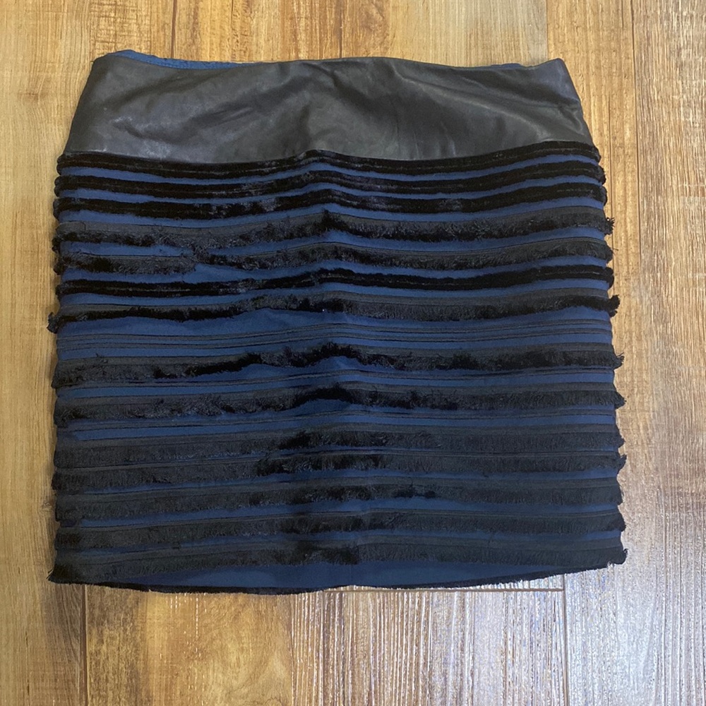 rag & bone Black/blue leather mini skirt with fringe size 2